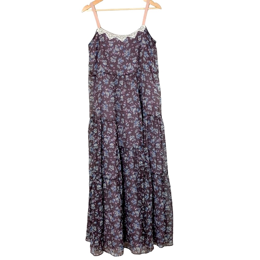cop-copine dress soft grunge drop waist boho  chiffon super maxi  lace detail